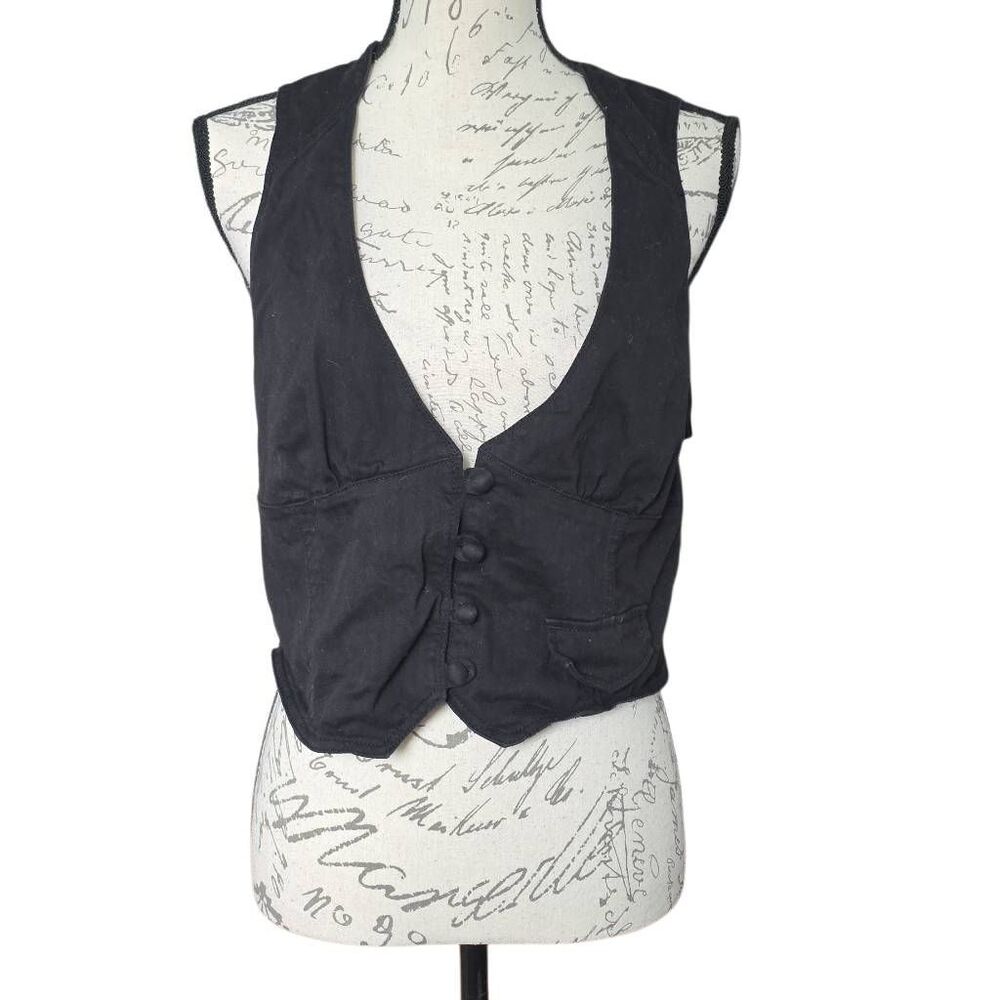 Motherhood Maternity Women's Size L/XL Black Cropped Chino Button Down Vest